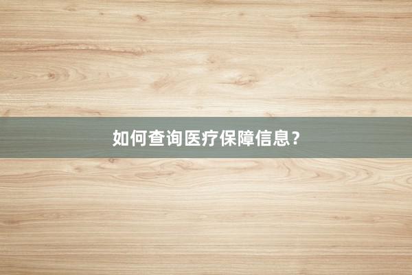 如何查询医疗保障信息？